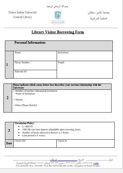 Library Visitor Borrowing Form